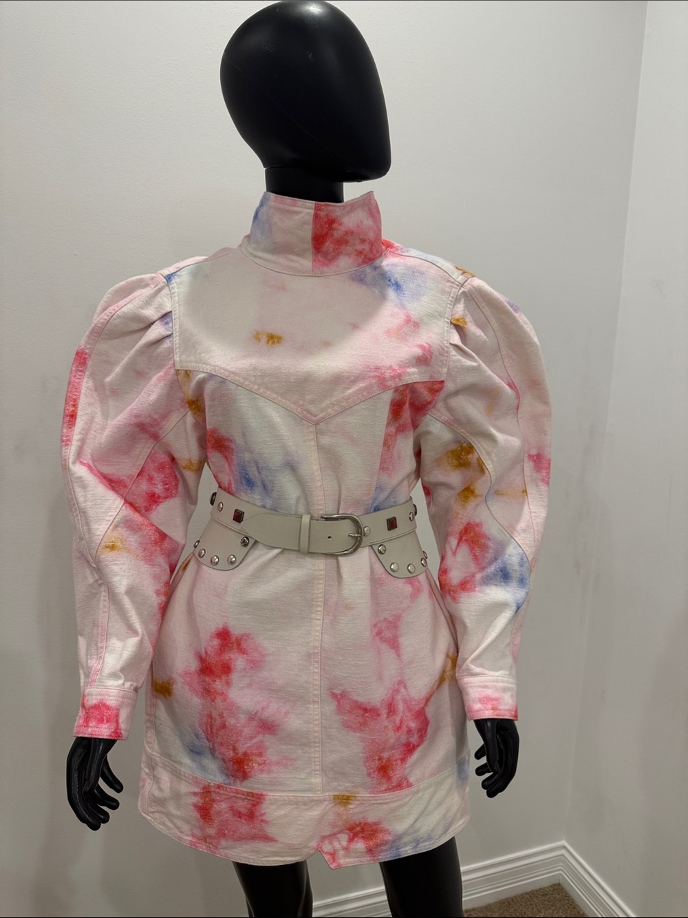 Isabel Marant Runway Multicolor Ombre Denim Sculptural Mini Dress Size 36 NEW